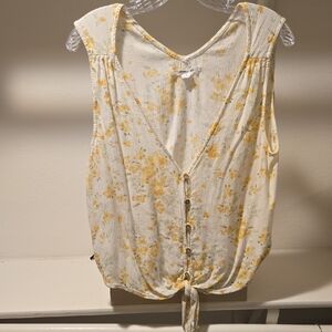 O'Neill Yellow and Cream Floral Sleeveless Blouse With Tie Knot Front